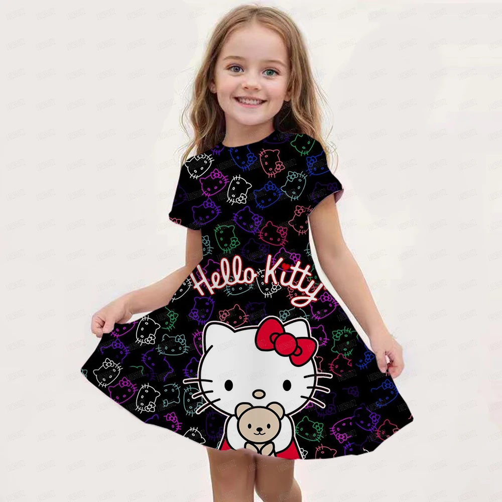 Summer New Children\'s Clothing Hello Kitty Printed Sleeveless Dress For 3-14 Year Old Girls Casual Breathable Princess Dress2024