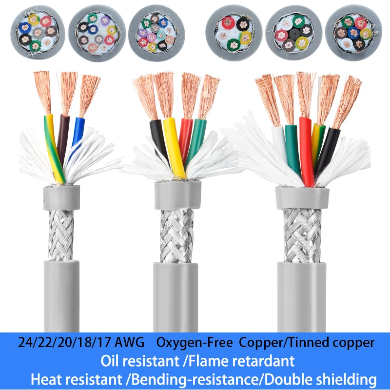 4C Shielded Cable TRVVP Heat-Resistant Electric Wire 24/22/20/18/17AWG 2/3/4/5/6/7/8 Core Gray PVC Insulated Towline/CNC Cable