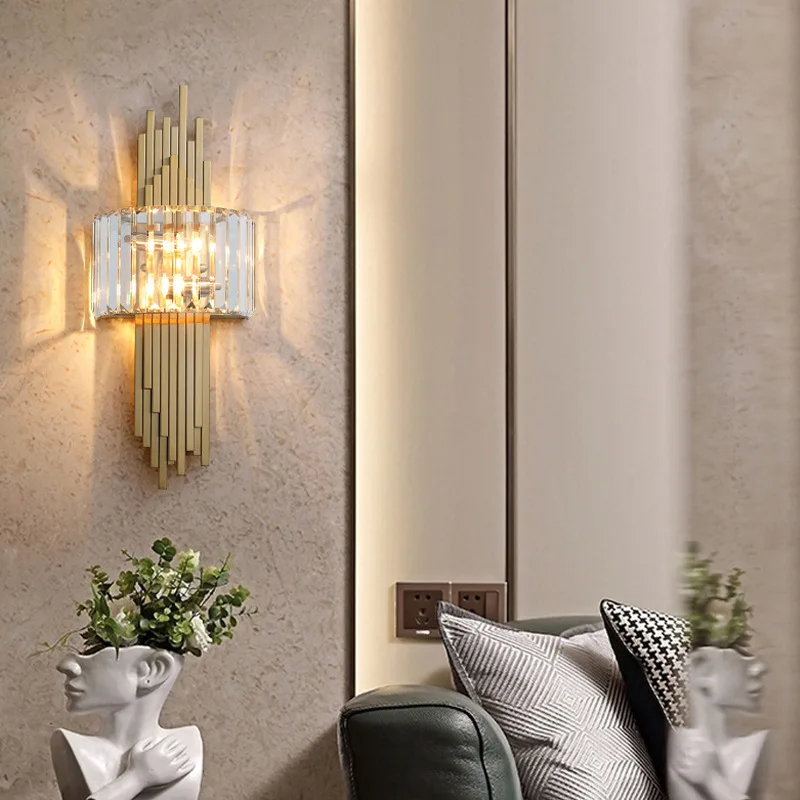 Light Luxury Postmodern Crystal Wall Lamps Creative Art Luminaires Bedsides Living Room Background Wall Hanging Lights Corridor