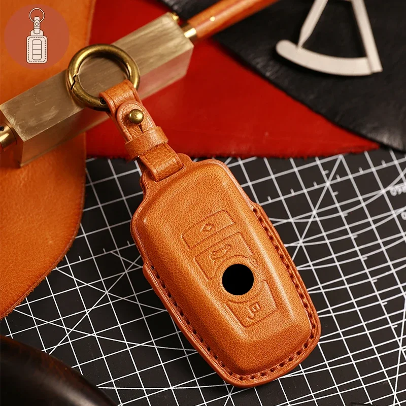 Genuine Leather 3D Key Cover Case for BMW X3 X5 530LI iX F30 F90 Key Fob Protector Perfect Fit & 4 Colors