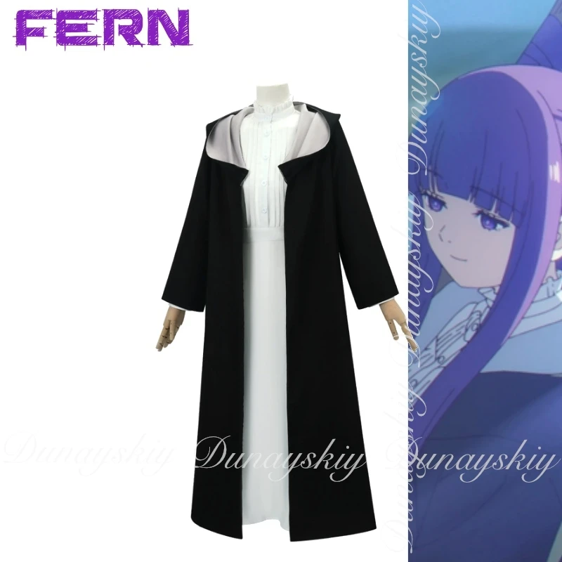 Frieren: Beyond Journey 's End Fern Cosplay Magicians Make Elves With Black Coat And White Dress Cosplay Costume Anime Full Suit