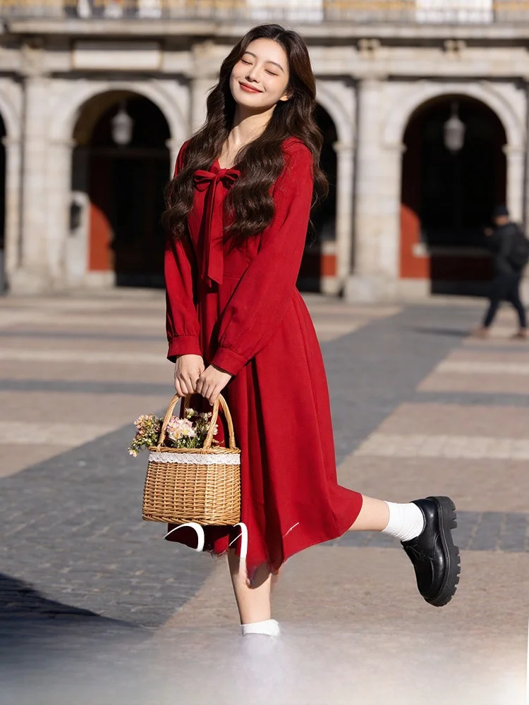 

Large Size Doll Collar Hepburn Style Long Dress Spring New Arrival Anti-Aging Women's Clothing High Waist A-Line Skirt