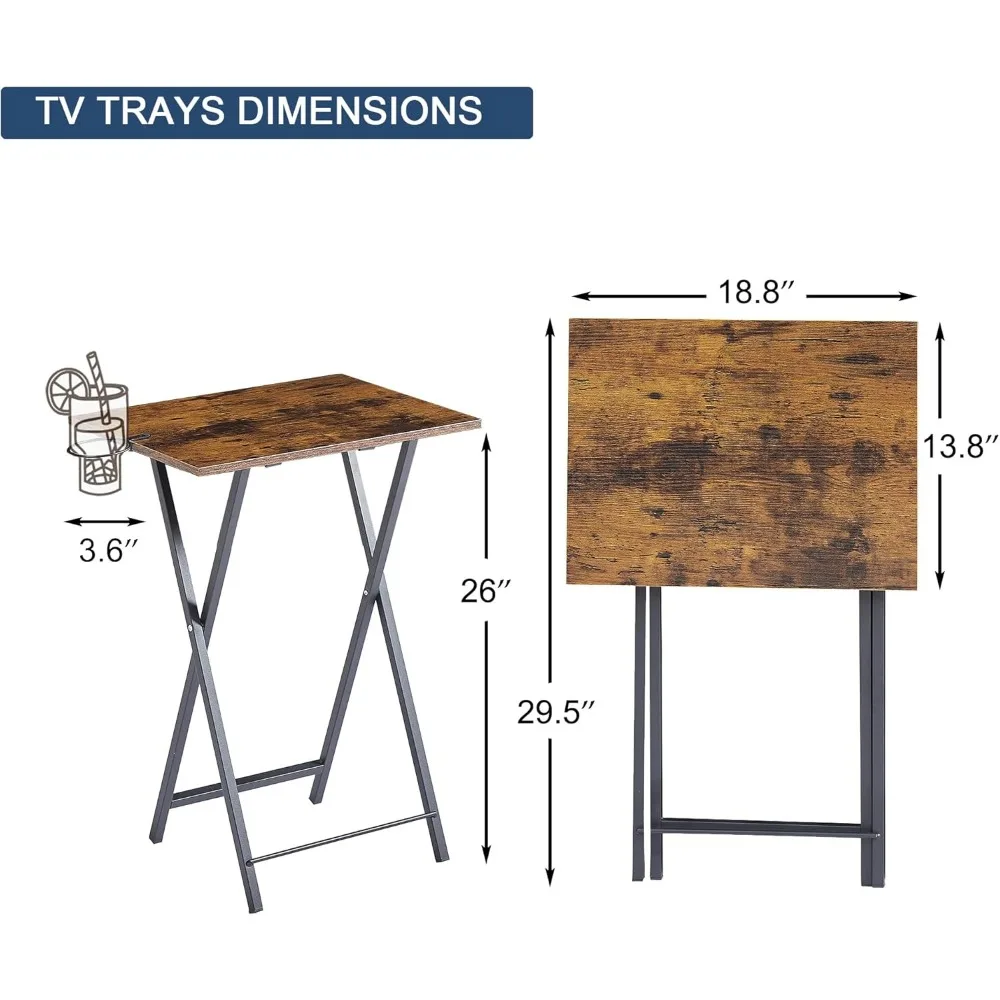 Set vassoi TV pieghevoli da 2 pezzi con portabicchieri, tavolo snack portatile per divano e piccoli spazi in marrone antico