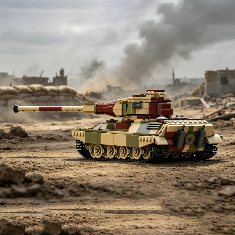 Camo Vintage Battle Tank Model MOC Building Bricks War Equipment Modular Technology Gifts Holiday Assemble Children Toys Suit