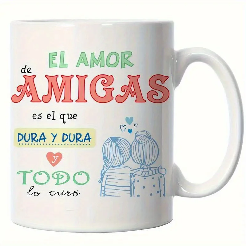 Taza de cerámica con letras españolas caprichosas, 11oz/330ml, taza de café con temática única de amistad y amor con diseño de boca ancha, Perfe, 1 ud.