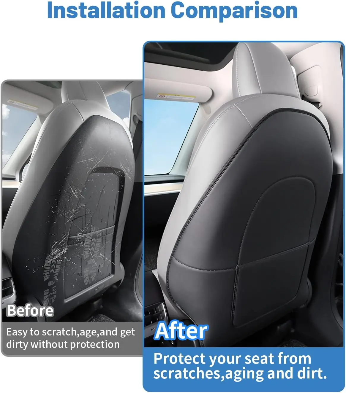 

Для Telsa Model Y Juniper 3 Highland 2025 и Model 3 Y Кожаная защита спинки сиденья Коврики на заднее сиденье с карманом-органайзером