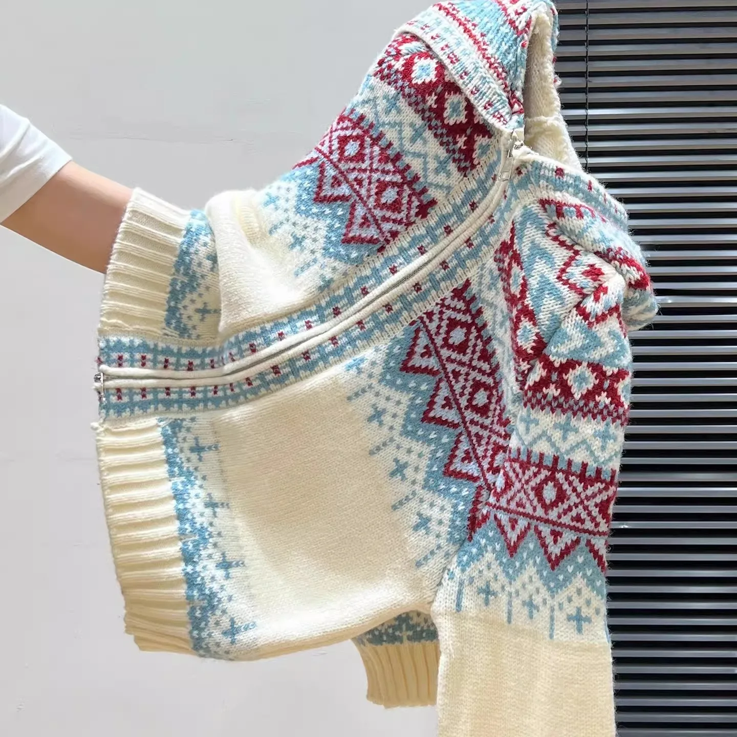 

Вязаный кардиган на молнии в стиле ретро Fair Isle, свободный, теплый, повседневный, с длинными рукавами, для мужчин и женщин