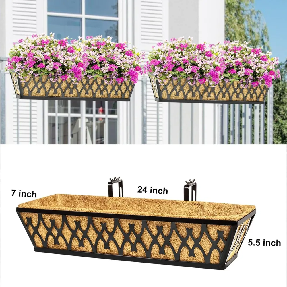 2-Pack 24-Inch Adjustable Hanging Planter Boxes with Coco Liners for Outdoor Garden Decor