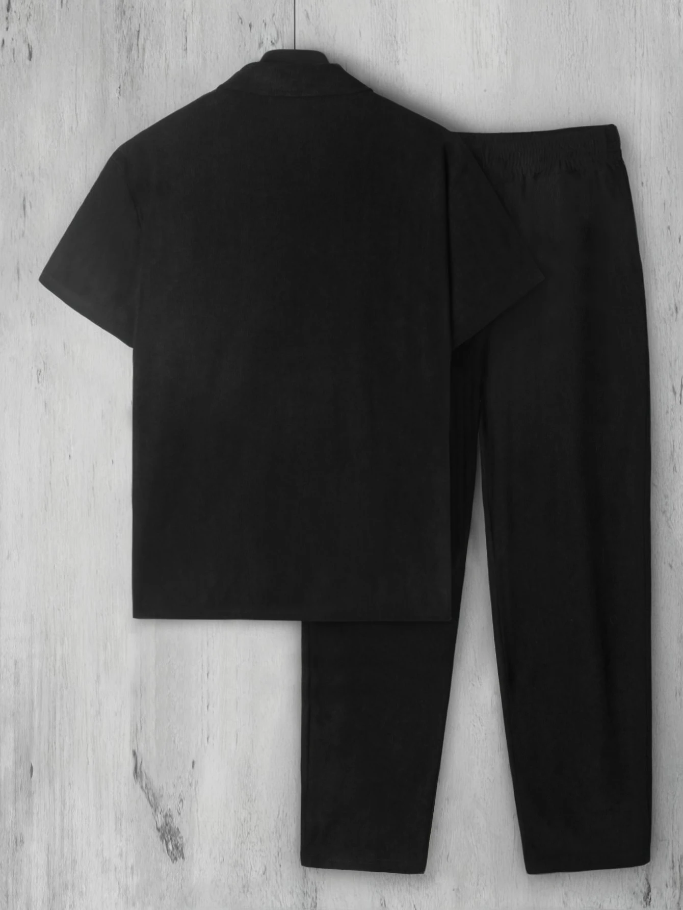 New Men's Suit-Collar Commuter Casual Shirt Fashion High-Quality Solid Color Short Sleeve Shirt+Trousers Male Two-Piece Set