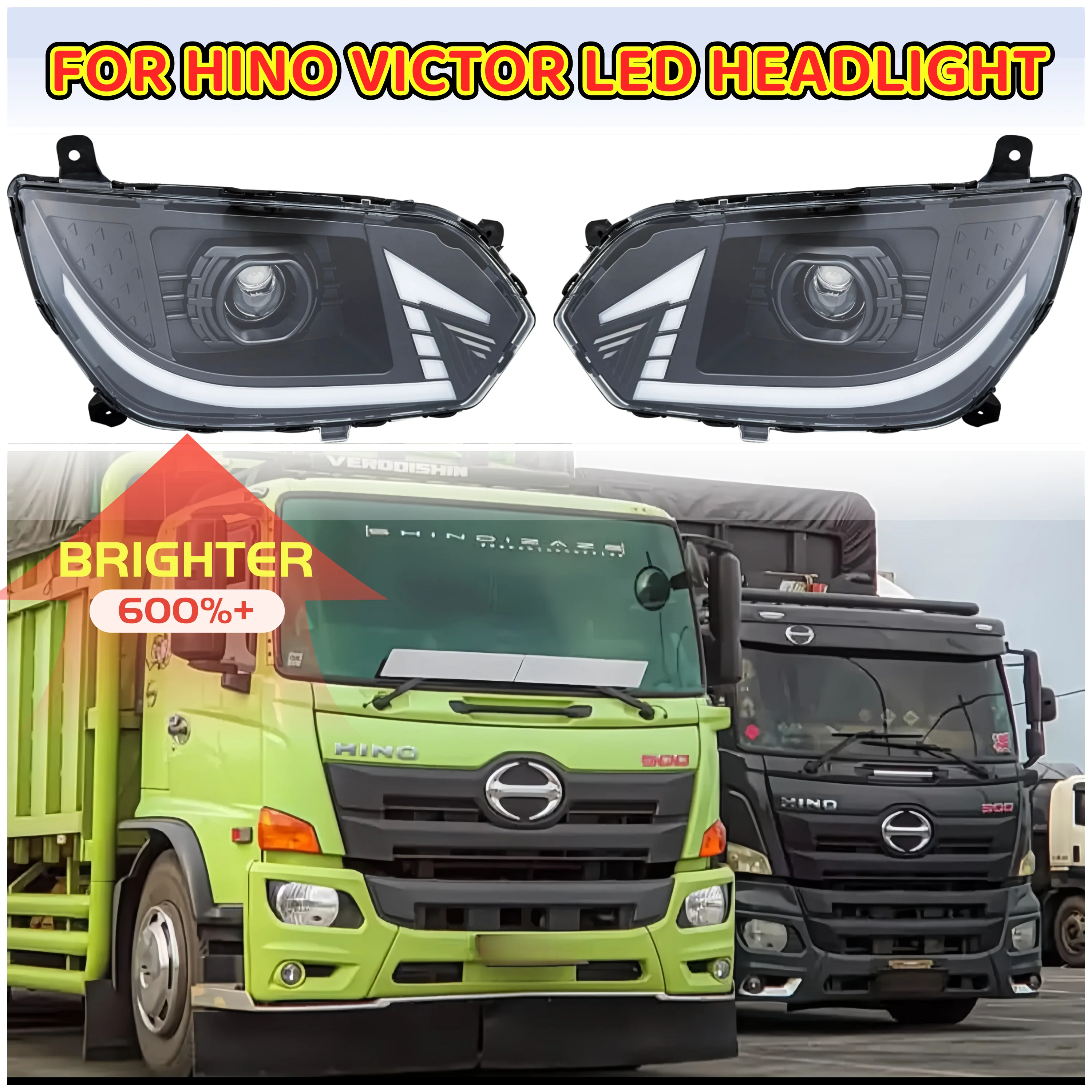 

1PCS 24V FULL LED Headlight Fit for HINO 500 VICTOR Upgraded Dynamic Day Running Light Sequential Turn Signal