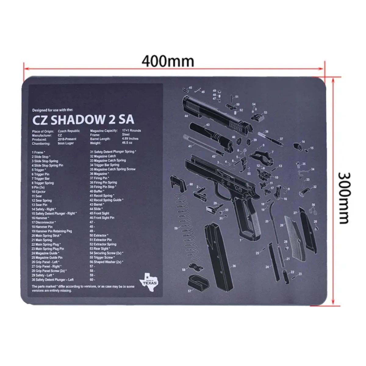 Tactical CZ Shadow 2SA Glock Sig Sauer P250 Punisher P320 P365 Gun Cleaning Mat With Parts Diagram Instructions Mouse Rubber Pad