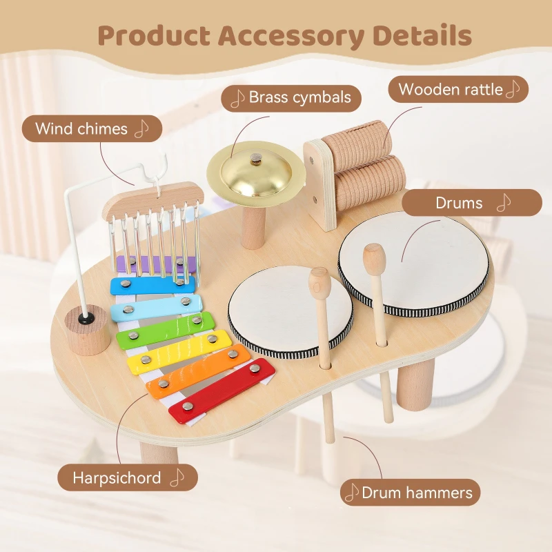 Wooden Musical Instruments Toys for Kids Xylophone Drum Aeolian Bells Percussion Baby Montessori Educational Toys Birthday Gifts