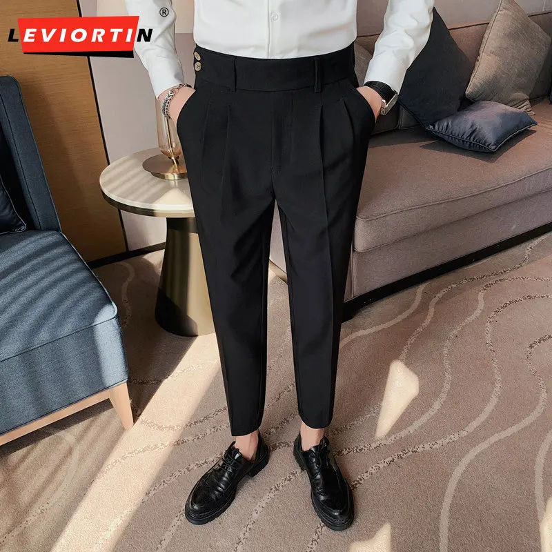 

Men's business pants, casual office social suit pants, slim fitting street clothing, high waisted casual pants, 2024 seasonal