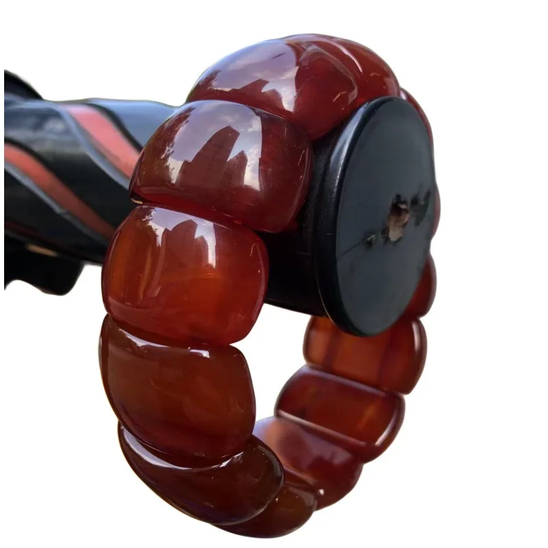 Brazil Red Agate Baoshan South Red Bracelet Semicircle Red Agate Carnelian Hand Brand Half Beads Dual Line Buddha Beads Bracelet