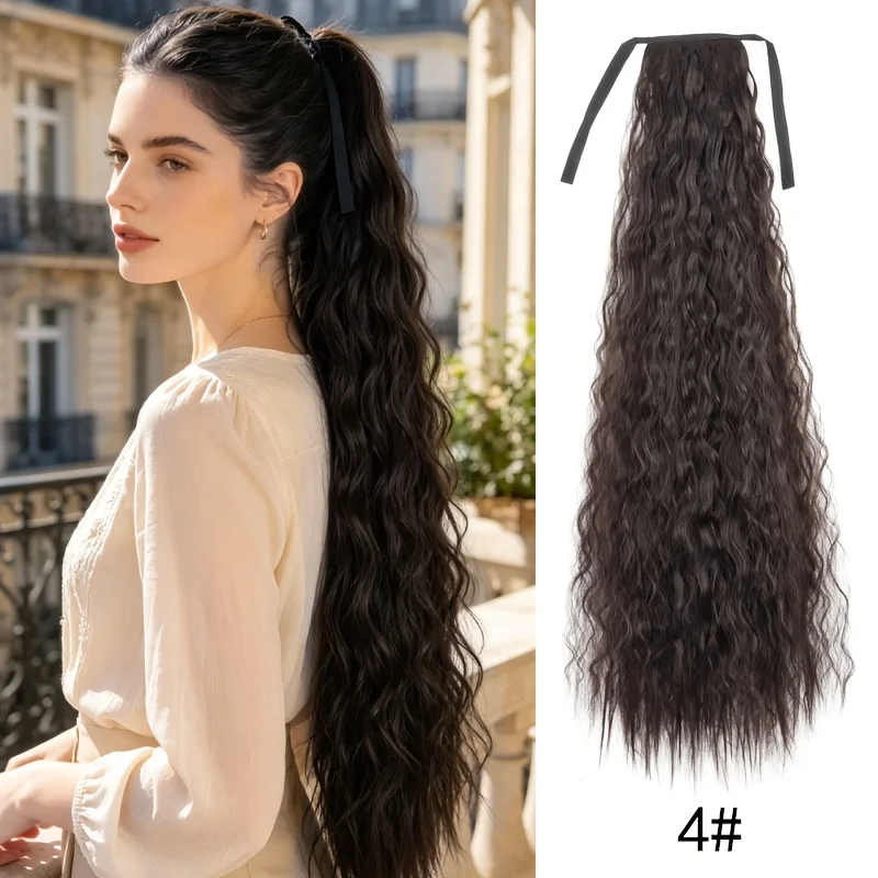 33Inch Synthetic Long Kinky Curly Ponytail Drawstring Clip In Ponytail Black Blonde Hair Extension for Women