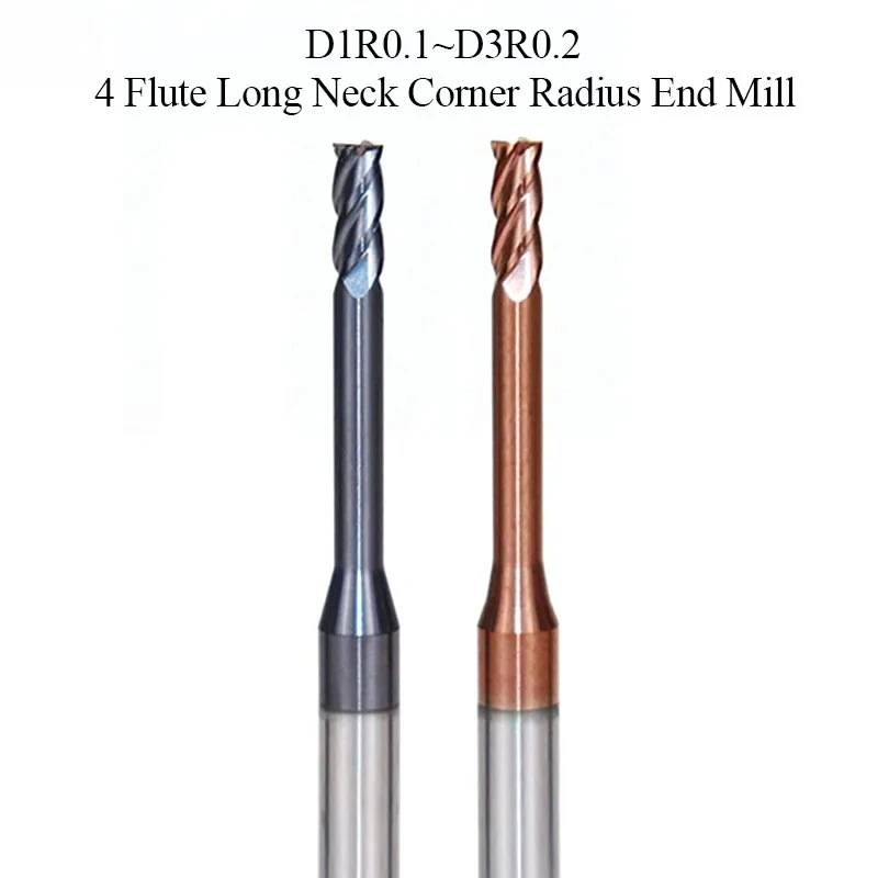 R0.1 R0.2 Long Neck Deep Groove End Mill Solid Carbide Corner Radius Milling Cutter for Metal Machining