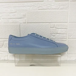 DONNAIN Haze Blue Calfskin Leather Sneakers Low-top Comfort High Quality Casual Couple Flat Shoes Plus Size Rubber Sole