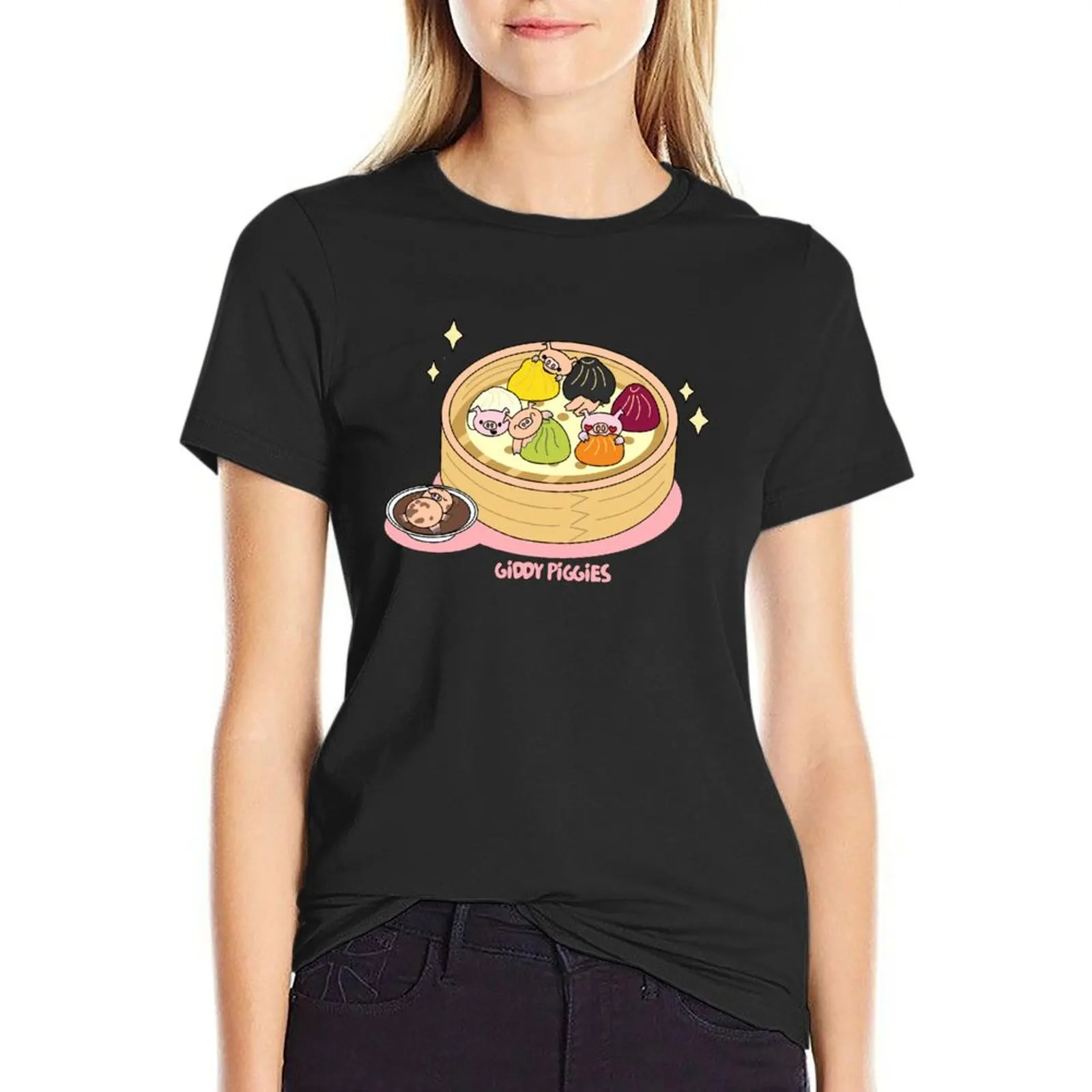 Giddy Piggies Rainbow Dumpling T-Shirt animal prinfor blanks cute clothes Women's tops