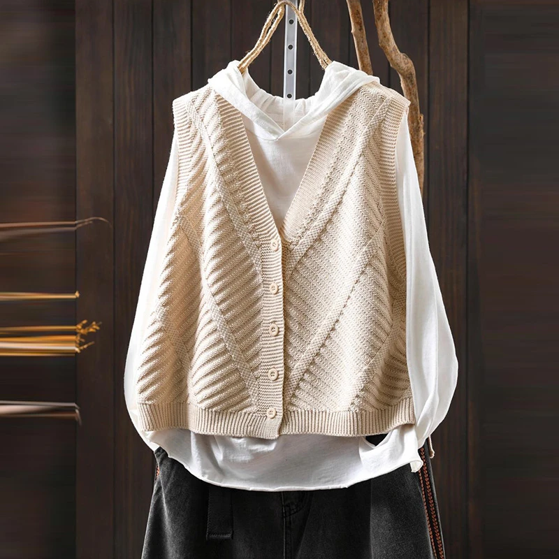 

Women Casual Sweater Vests New Arrival 2025 Autumn Simple Style V-neck Solid Color Female Sleeveless Knitted Cardigans T791