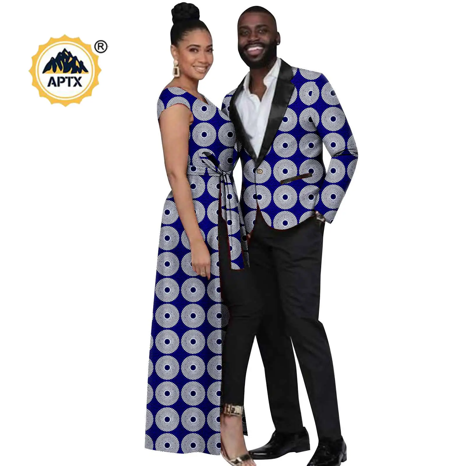 African Print Dresses for Women Matching Couple Outfits Dashiki Ankara Men Jacket Blazer Bazin Riche Party Outwear S20C018