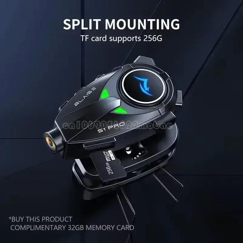 BLAISE S1 Pro Motorcycle Helmet Intercom Bluetooth Headset 1080P HD Camera IP66 Waterproof Music Share 2 Riders 1000M Interphone