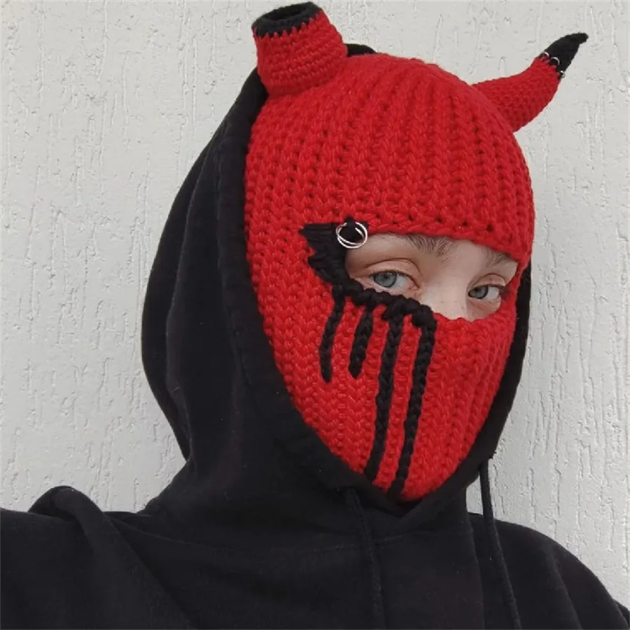 Crochet Halloween party funny style parent-child horn hat ski mask Wool hat