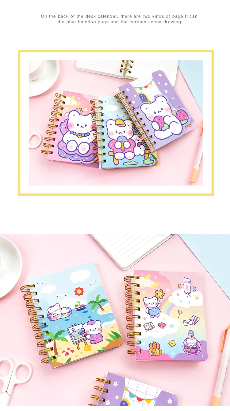 Universe Cute Bear Coil Cartoon Notebook con Kawaii Pink Purple Alien Bear Shape Notepad