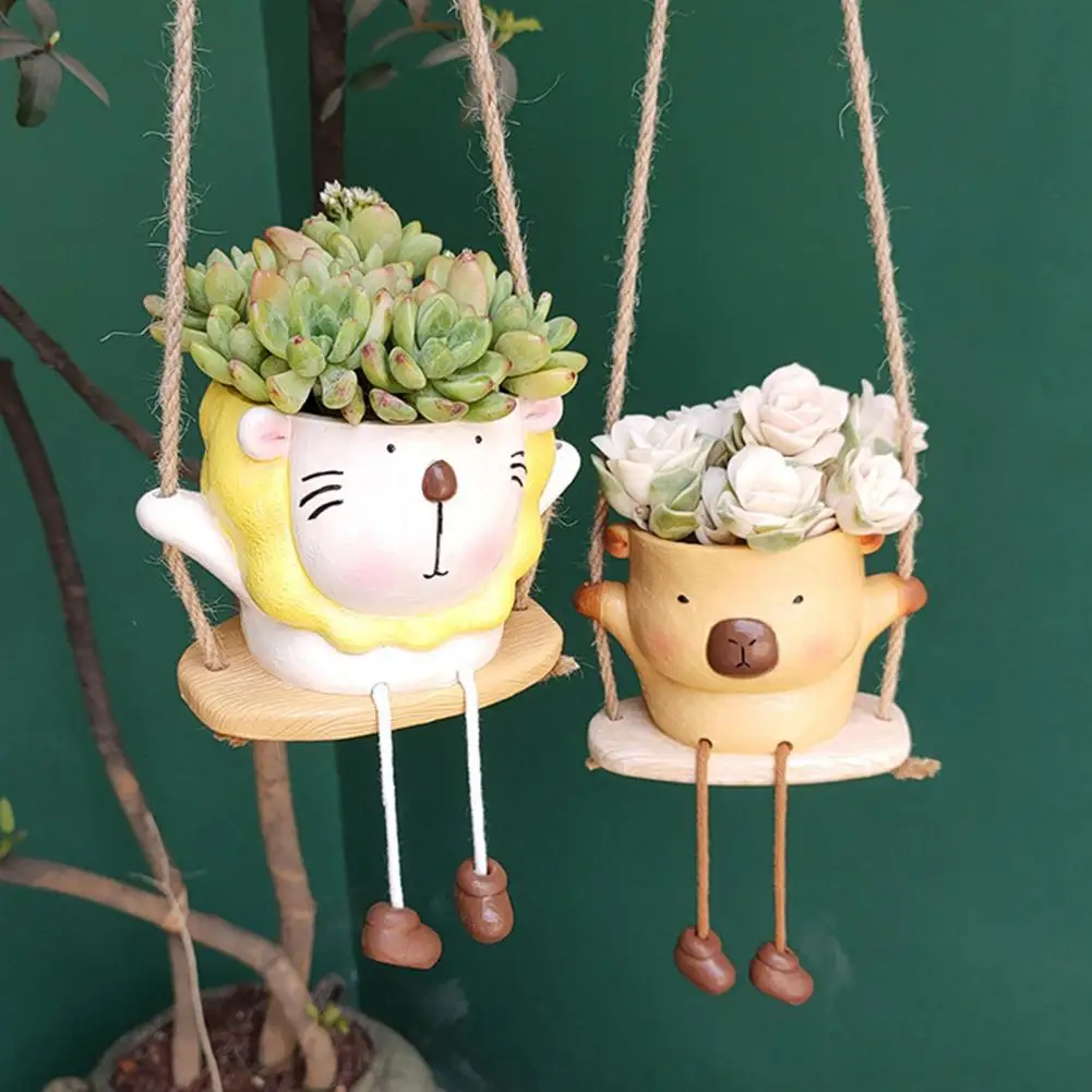 

Swing Animal Planter Wall Hanging Flower Pot Cartoon Capybara Lion Planter for Succulents Small Cactus Indoor Outdoor Decor