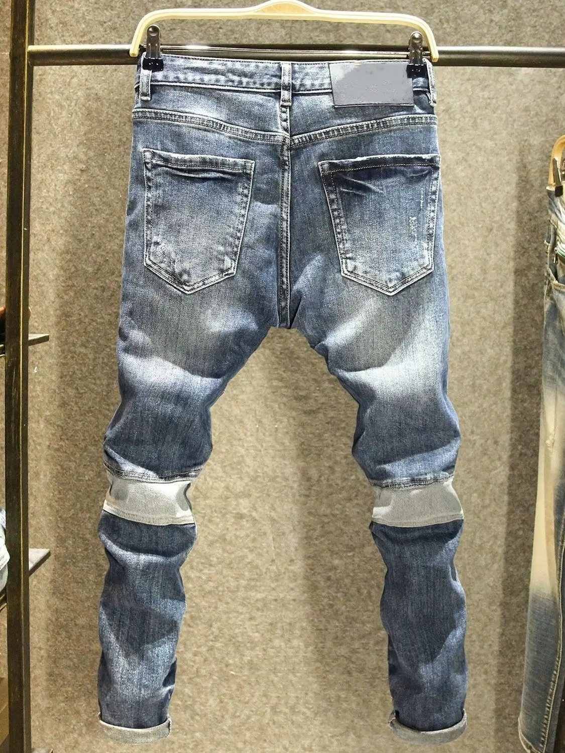 2025 Spring Autumn Korean Luxury Clothing New Cargo Brand Tooling Jeans Men's Slim High Street Men's Splicing Patch Trousers