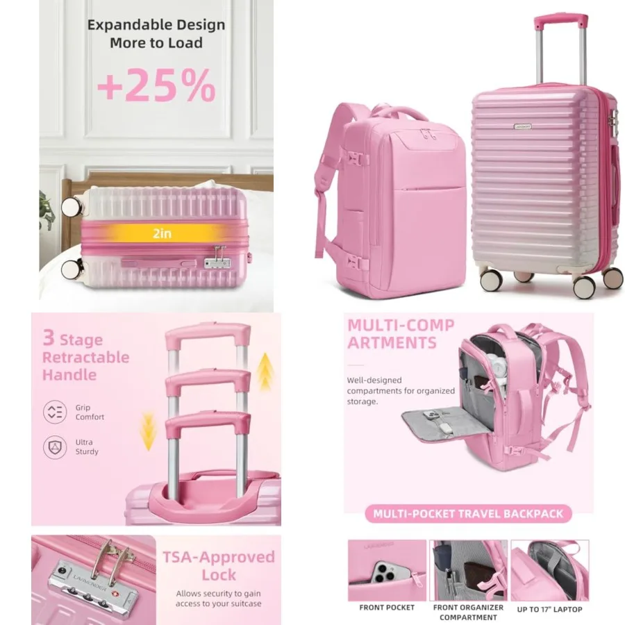 

Carry on Luggage 22x14x9 Airline Approved, Expandable 20 Inch Hardside Large Suitcase with Wheels TSA Lock, Lightweigh PC+ABS T
