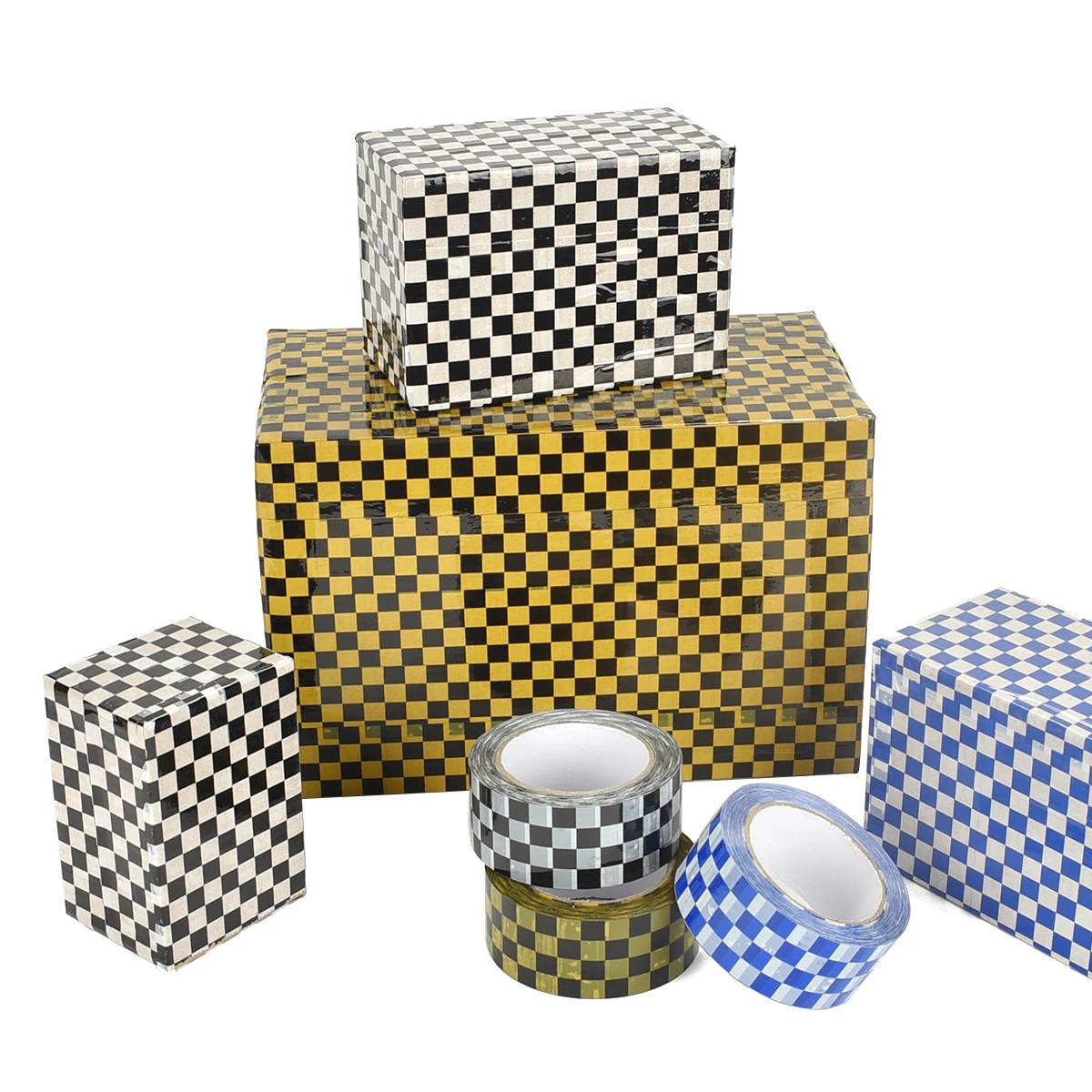 1/Roll 48mm*100m Black White Yellow Blue Colored Checkerboard Grid Bopp Adhesive Tape For DIY Sticker Goods Package Accessories