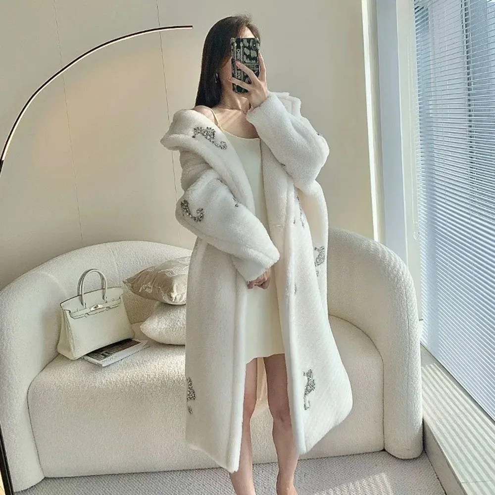 Faux Jackets For Women 2023 New MAX Hippocampus Teddy Bear Coat Women\'s Mid Length Outwear Alpaca Fur Silhouette Fur Coats Women