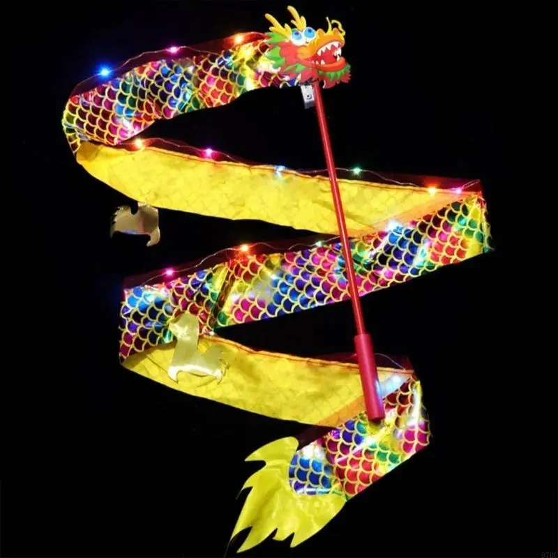 97BC Festive Dragon Dance Exercise with Flashlights Dragon Dance Chinese New Year Wulong Ribbon Best Wishes