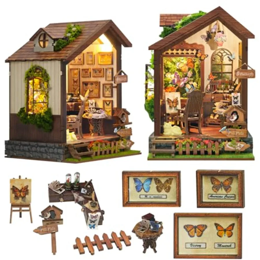 

DIY Miniature Doll House with Furniture 3D Wooden Puzzle Kit for Adults Teens Booknook Tiny House Bookshelf Decor in But