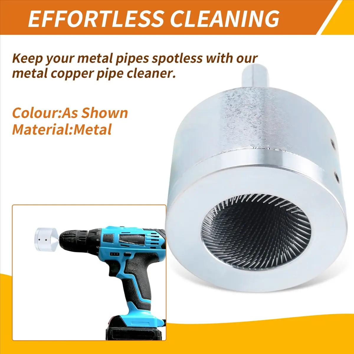 A24I Metal Copper Pipe Cleaner Metal Drill Tube Cleaning Brush Tool for Plumbers and Industrial Purposes 22mm