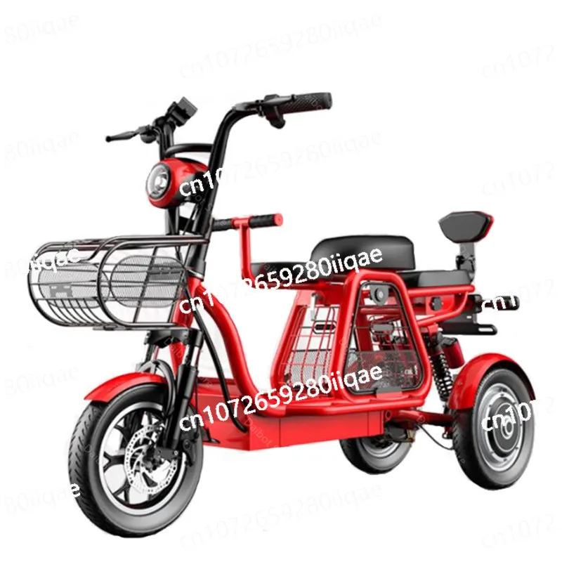 

3 Wheels for Adults 3 Seater with Child Seat 500W 48V Elderly Electric Tricycle with Basket Family Parent Child Electric Scooter