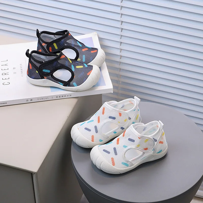 Summer Kids Mesh Breathable Shoes Baby Anti-collision Soft Sole First Walker Unisex Lightweight Velcro Casual Sandals