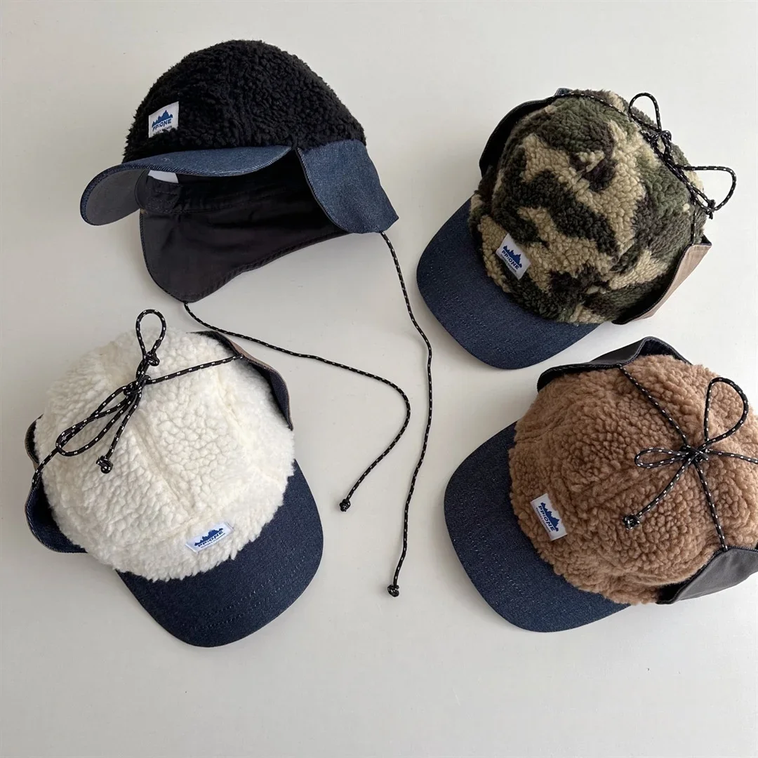 

Winter Warm Fleece Boys Baseball Cap Ear Flap Trapper Hat Adjustable Strap Hat for 4-10Y Kids Cold Weather Hat