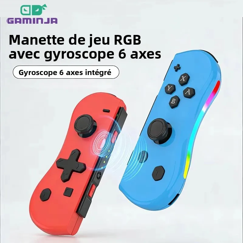 Manette sans fil GAMINJA pour console de jeu Switch avec lampe RGB, poignée L/R, fonction de réveil et capture d'écran