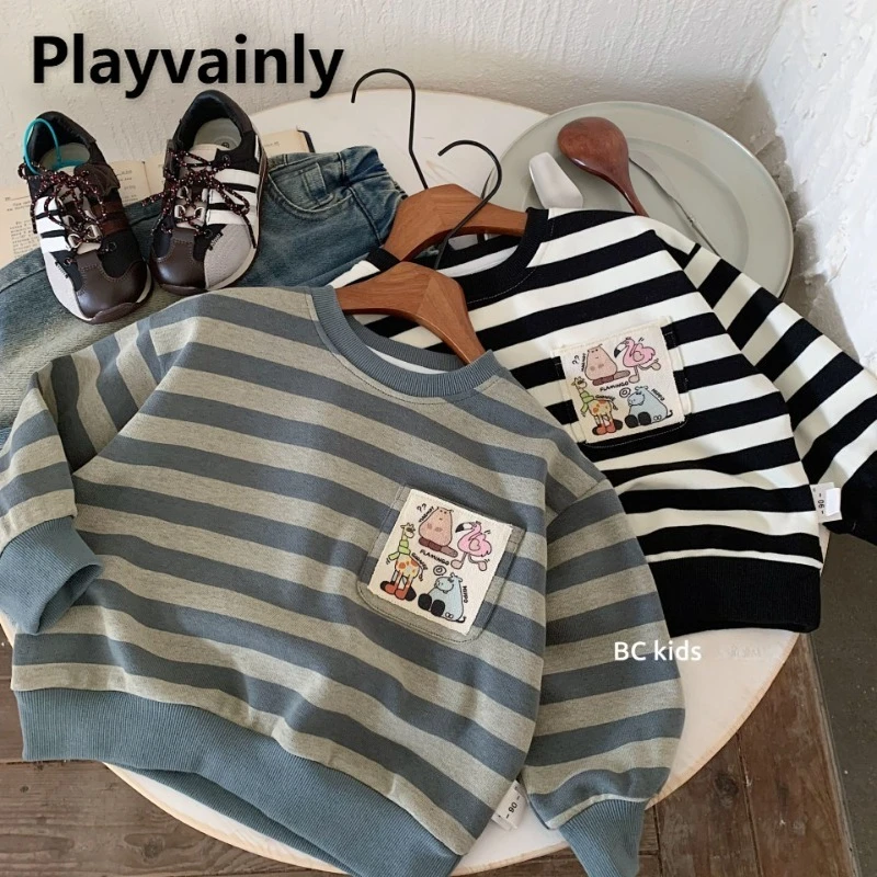 

2025 New Children Long Sleeve Sweatshirts T-shirt Boy and Girl Stripe Cartoon Animal Long Sleeve O-neck Tops Kids Clothes H0009