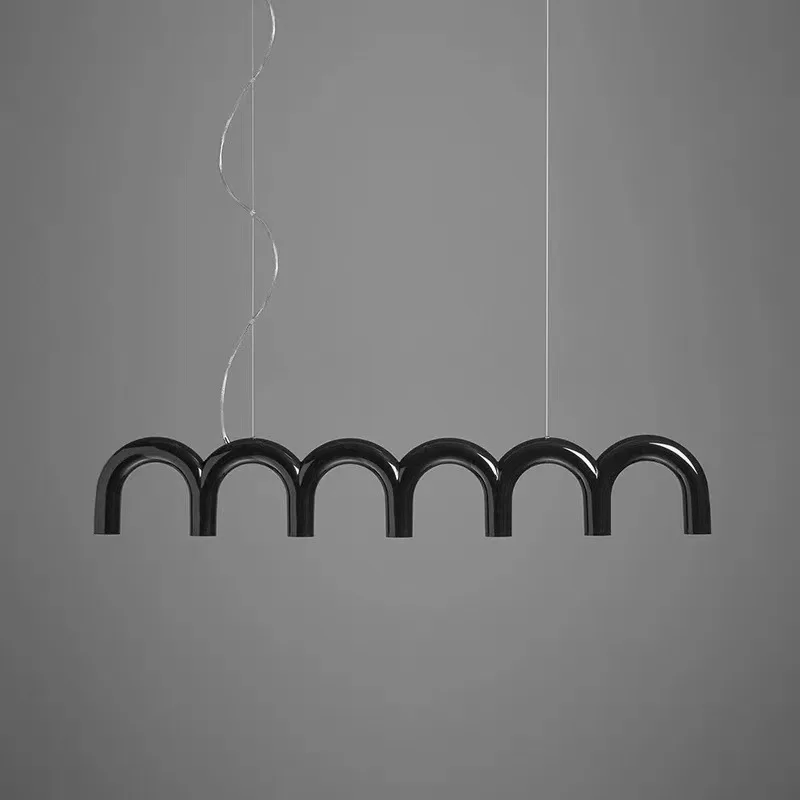 

Metal Macaron Oblure Arch Chandelier Design LED Black White Orange Blue Light Kitchen Luminaire Suspendu Bar Restaurant Lighting