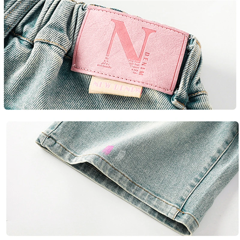 أنيق الأطفال الصيف الدنيم السراويل مع الرسومات للمراهقات فضفاضة تناسب الركبة طول Capris السراويل الاطفال شورت جينز غير رسمي