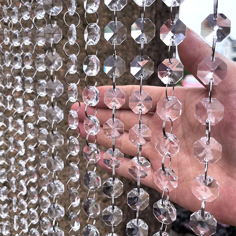 1 Meter Garland Diamond Acrylic Crystal Bead Curtain Wedding DIY Party Event Decor Transparent Octagonal Beads