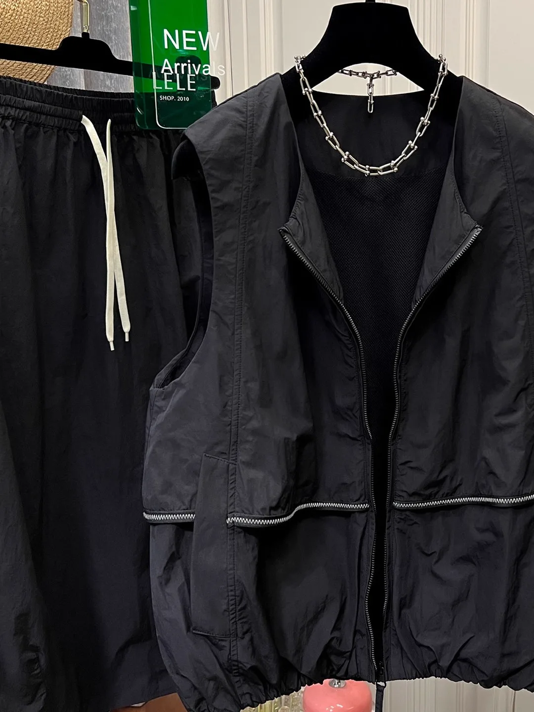 

Casual Versatile Workwear Jaet Svel round Ne Stitched Patchwork Design Bamboo Cotton Blend Zipper Closure Outerwear