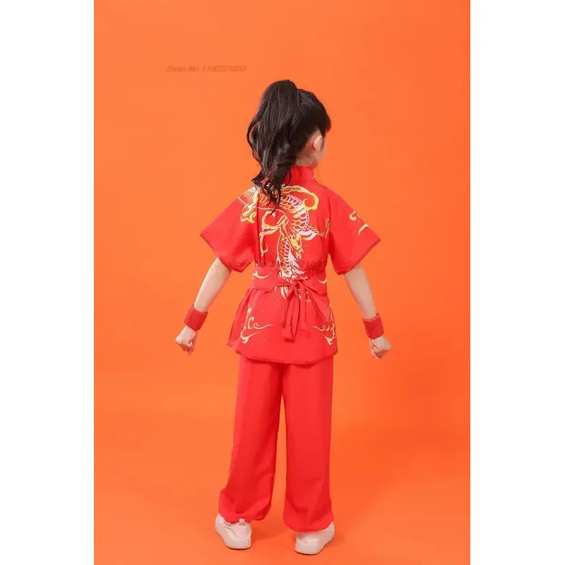 2025 ملابس الأطفال الصينية تاي تشي وشو بدلة فنون الدفاع عن النفس زي الكونغ فو الجناح تشون شاولين التنين طباعة خمر مجموعة الكونغفو