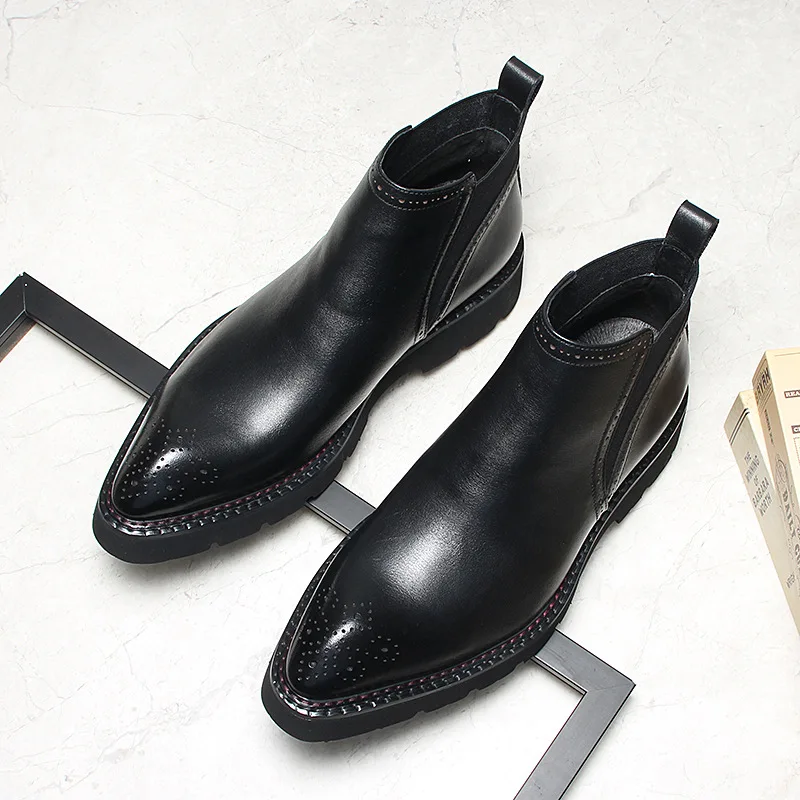 

New British Style Business Casual Genuine Leather Short Boots Height-Increasing Men's Boots