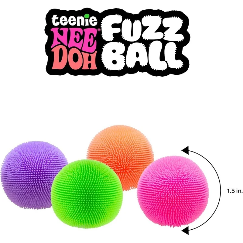 Teenie Needoh Fuzz Ball 3 Pack Mini Spiky Squeeze Toy Non-Toxic Soft Fluffy Maltose Stress Anxiety Relief Office Desktop Toys