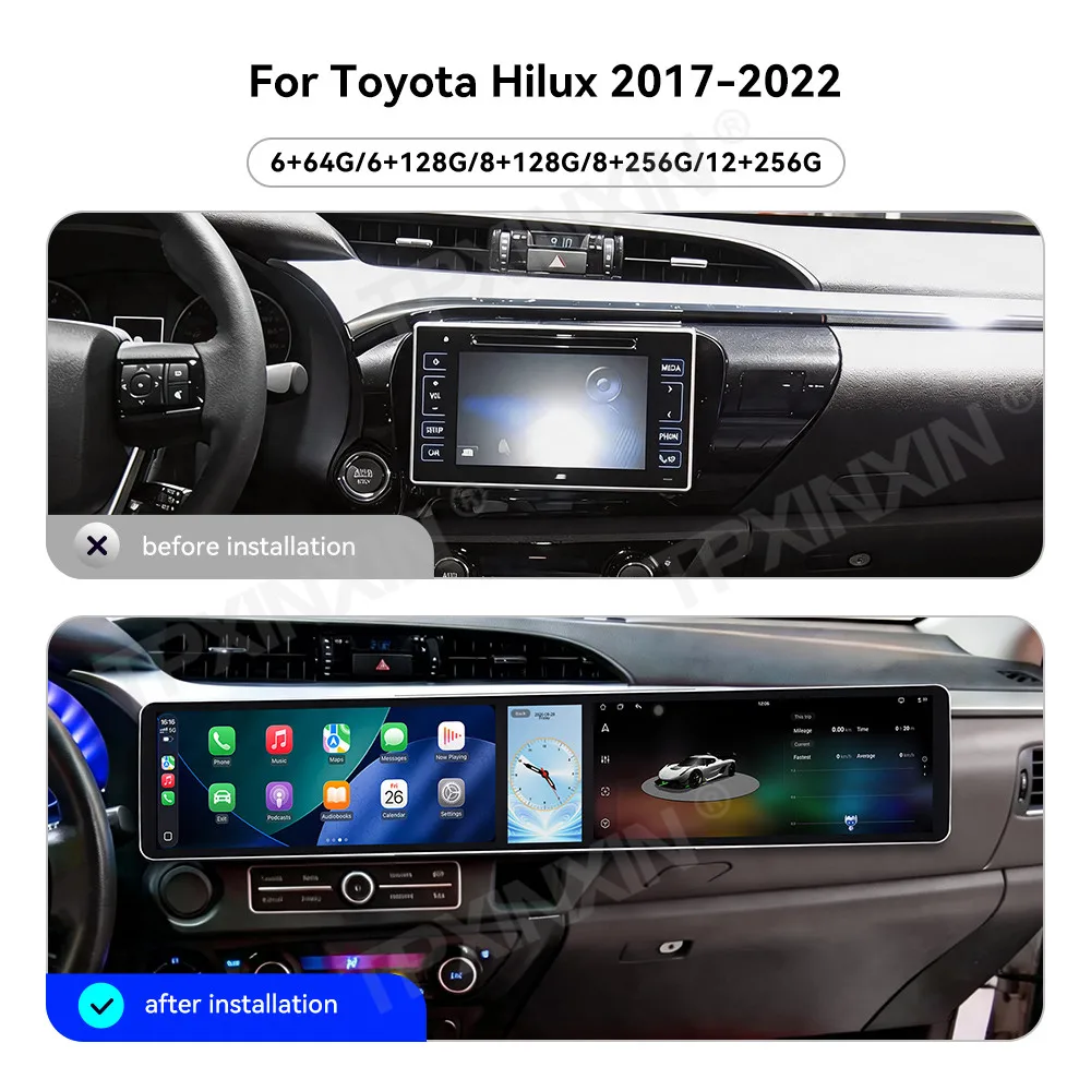 12.3+12.3 Inch Screen Car Radio For Toyota Hilux 2017-2022 Android GPS Navigation Multimedia Video Stereo Receiver Head Unit