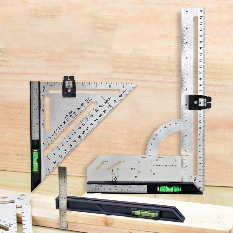 

1PcWoodworking Right Angle Ruler Precision Stainless Steel Triangular Gauge Adjustable Angle Woodworking Compass Scribing Circle