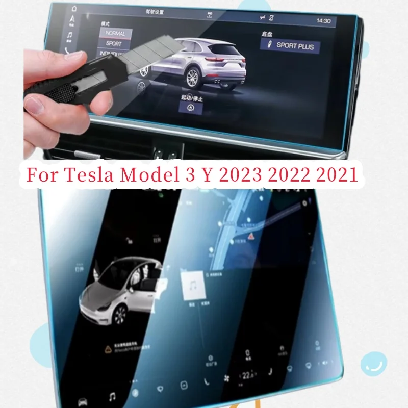 For Tesla Model 3 Y 2023 2022 2021 Car Accessories GPS Navigation Screen Tempered Glass Protective Film Anti-scratch Interior